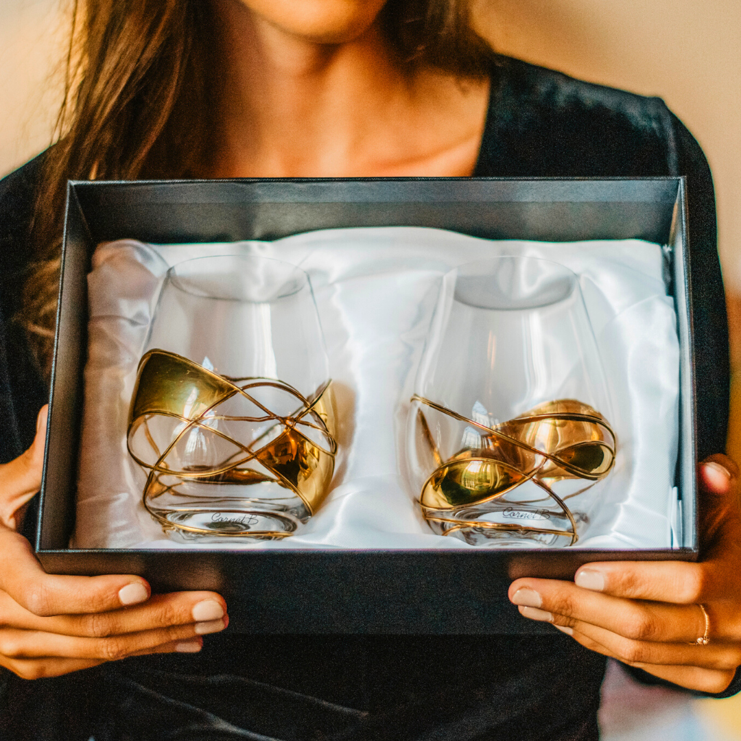 Gold Christmas Stemless Wine Glasses